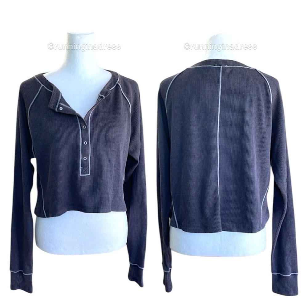 NWOT Free People Early Night Cropped Waffle Knit Pullover In Color Purple Medium - Picture 3 of 9